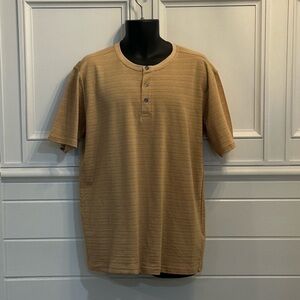 Big Sky Outfitters Short Sleeve 3 Button Shirt T-Shirt Mens Casual L Beige